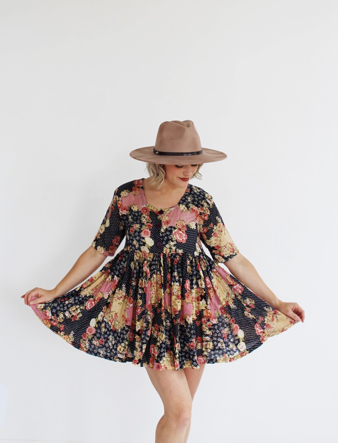 Gauze Babydoll Patchwork Dress M 90s Grunge Empire Waist Etsy