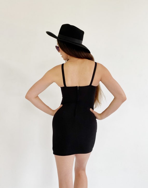 90s Black Lace Up Mini Dress- S/M, Stitch Stretch… - image 6