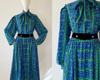 Oscar DE LA RENTA Blue-Green Two Piece Set- Medium, Designer Vintage Outfit, Skirt & Blouse, Miss o