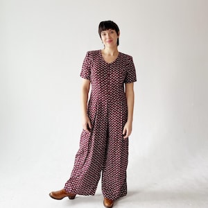90s WIDELEG FLORAL JUMPSUIT- Vintage Cranberry Two Roads Medium