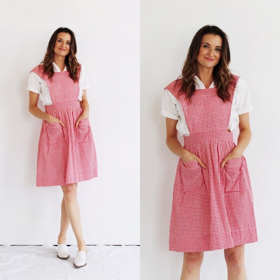 Plaid Gingham Pinafore Dress- 50s, Vintage Apron,… - image 1