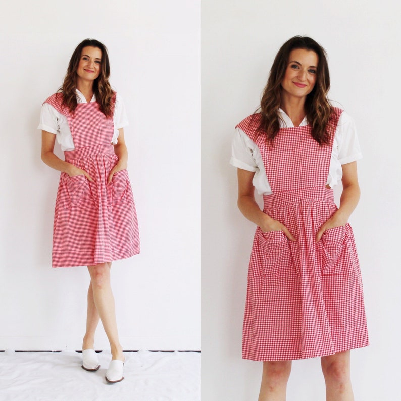 Plaid Gingham Pinafore Dress 50s, Vintage Apron, Retro Pinup 1 image 1