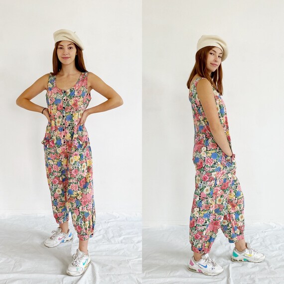 Floral Indian Cotton Jumpsuit- S/M, 90s Gauzy Romp