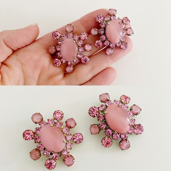 Blush Pink Rhinestone Starburst Earrings- Vintage… - image 10