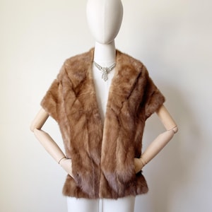 VINTAGE MINK STOLE- Fur Shawl Cape Butterscotch Brown Bridal Wedding 1950s Retro Pinup