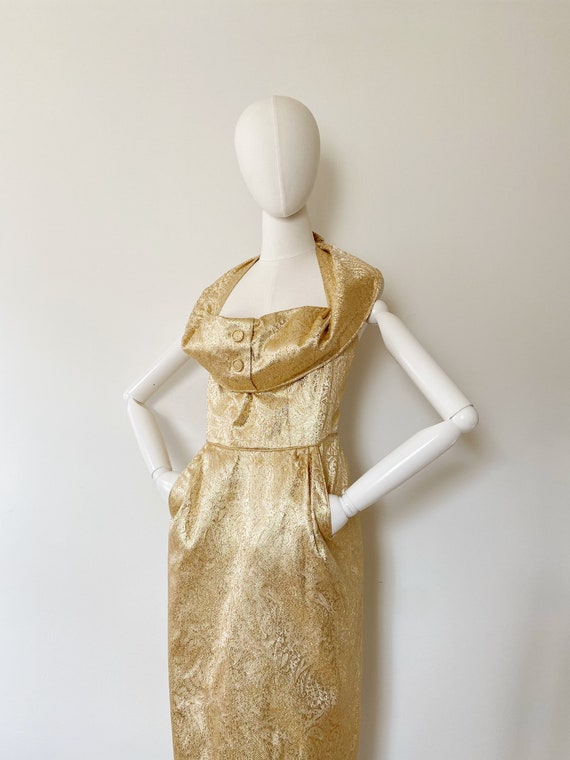 1950s BEAUMELLE Originals Gold Wiggle Dress- 28, … - image 3