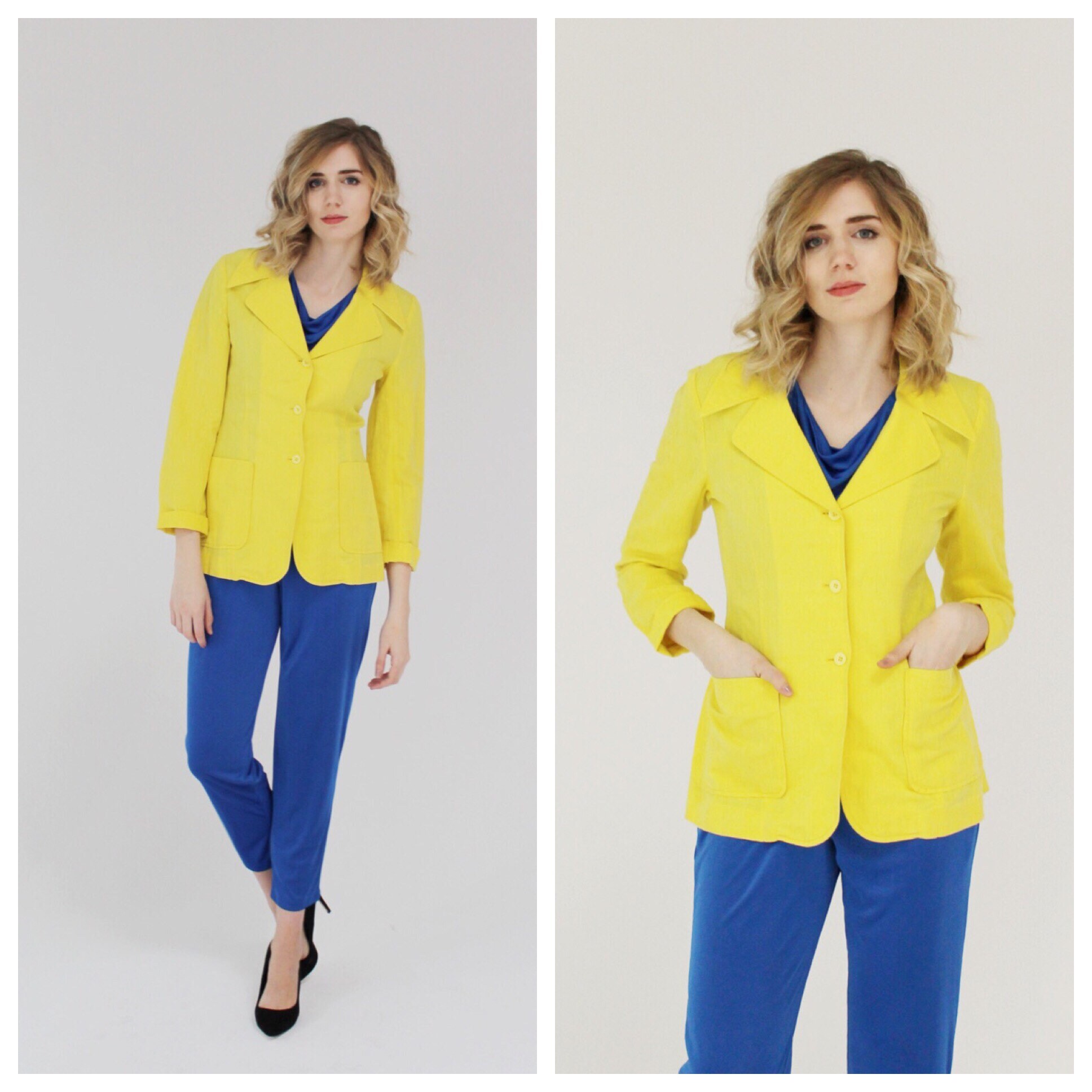 Blazer in lino giallo-vintage limone blocchi di colore 30 | Etsy Italia