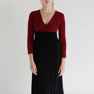 Red Slinky Loophole Dress- S/M, 90s Vintage 3/4 Sleeve Stretchy Black