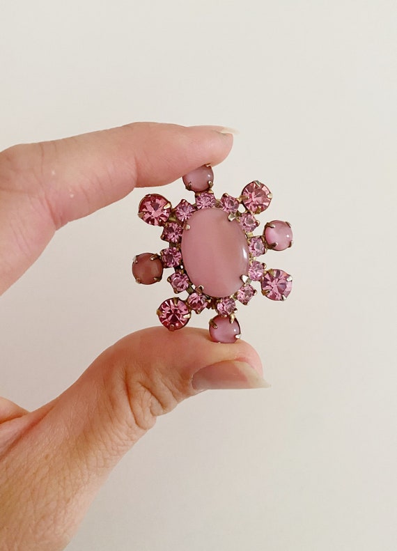 Blush Pink Rhinestone Starburst Earrings- Vintage… - image 6