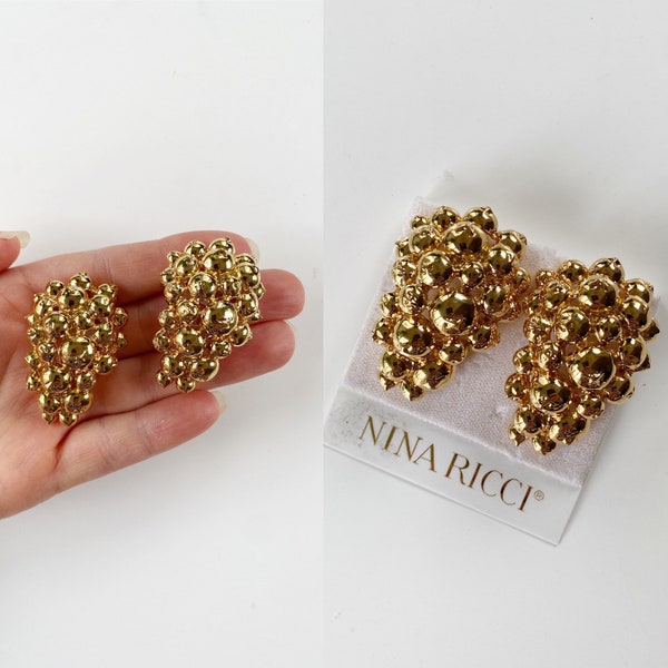 NINA RICCI Massive Grape Cluster Boucles d’oreilles - bijoux de piste Deadstock vintage, clip de piste de designer sur