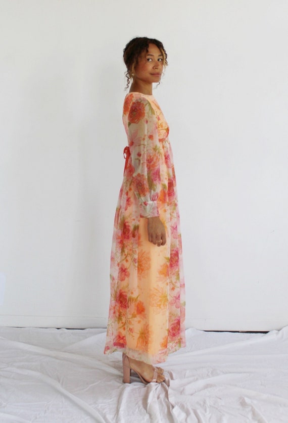 Sheer Floral Dream Dress S, Coquette 1970s Vintage Poet Sleeve Cottagecore Soft  Girl Ethereal Maxi Empire Waist 