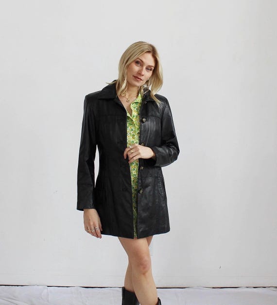 Y2k BLACK LEATHER JACKET- Vintage Danier Medium Sleek 90s Slick