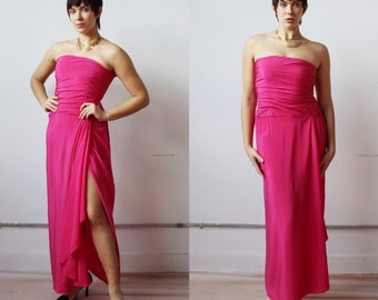 MOSCAR De LA RENTA Vestido de seda rosa- 4/6, Vestido sin tirantes Barbie vintage de diseñador, Neiman Marcus Couture