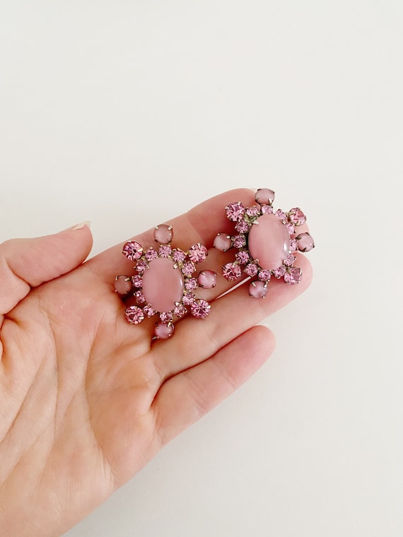Blush Pink Rhinestone Starburst Earrings- Vintage… - image 1