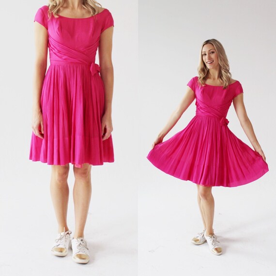 50s Bubblegum Pink Party Dress XS Retro 