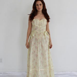CANDI JONES Maxi Dress- Vintage 1970s Floral Garden Romance Cottagecore Gown Ethereal Hippie Goddess l