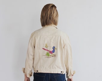 Jaqueta jeans vintage bordada com estampa de corredor – The Gap, tamanho pequeno