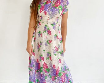 1950s Floral Peter Pan Collar Dress- 26, Sheer Silk, Pastel Betty Draper 4
