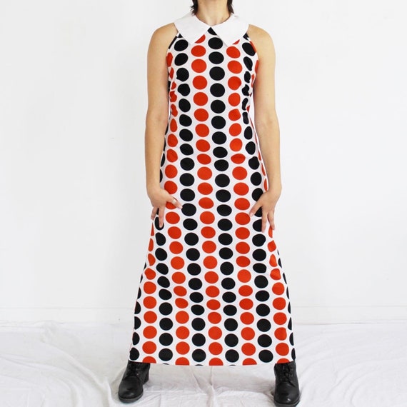 Polka Dot Op Art Maxi Dress- S/M, Marimekko Kusam… - image 3