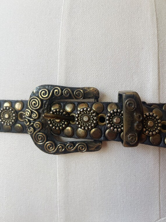Buy BRONZE STUDDED BELT- Vintage 90s Black Leather Statement  display picture 1