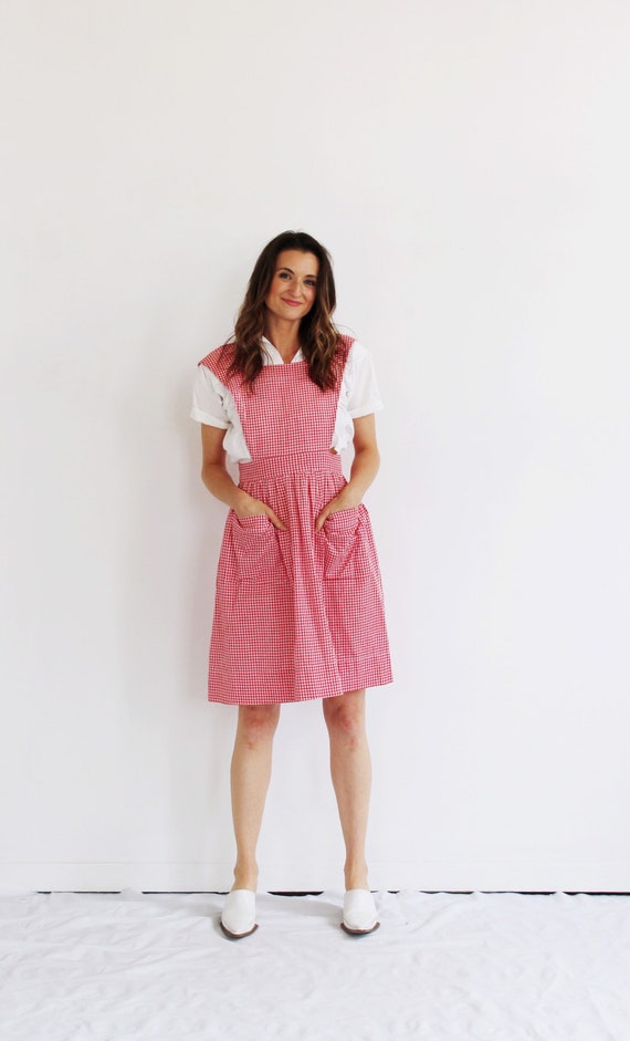 Plaid Gingham Pinafore Dress- 50s, Vintage Apron,… - image 3