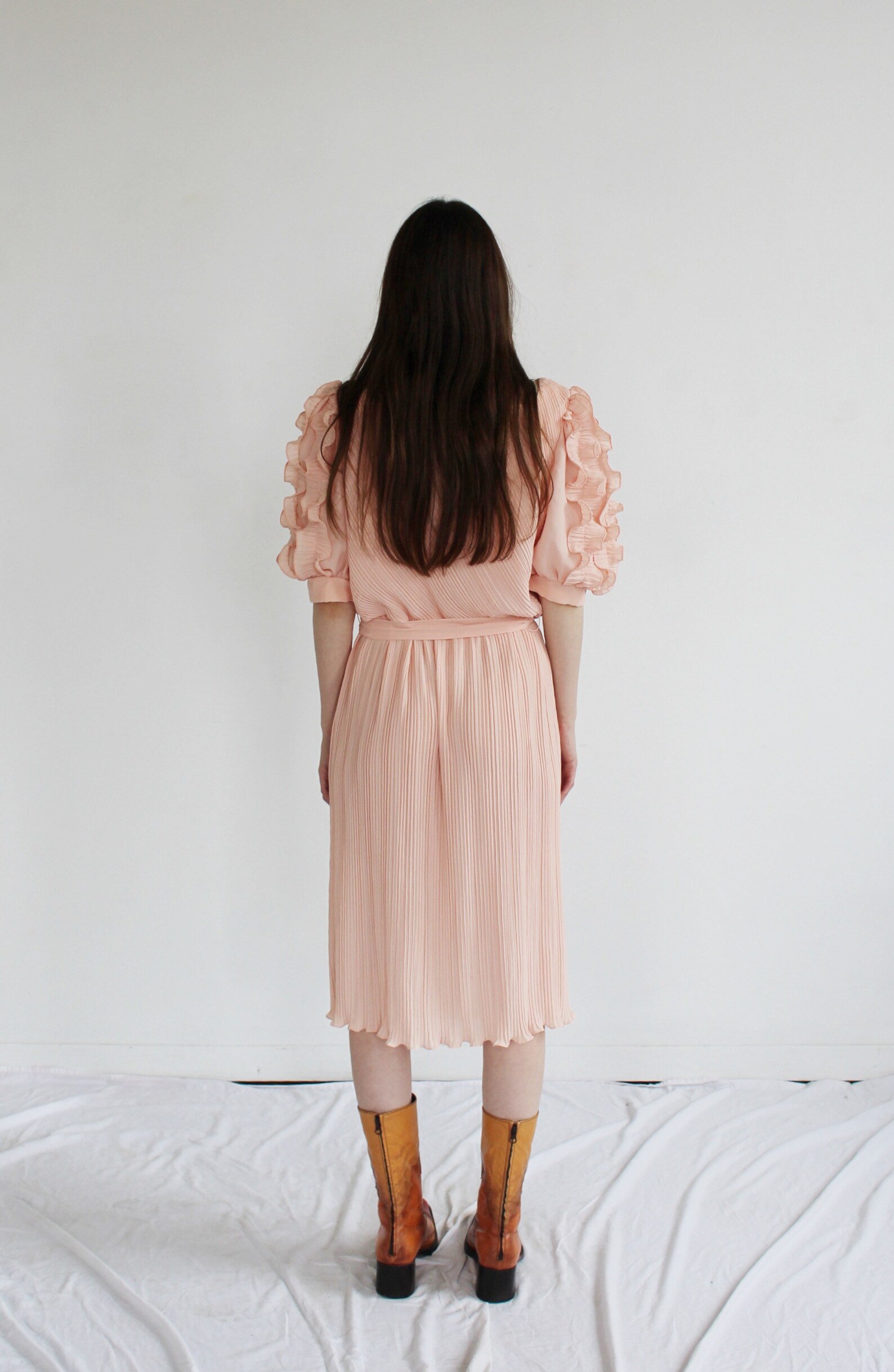 Minimalist Plisse Ruffle Belted Dress main image 1