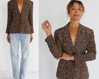 NORMA KAMALI OMO Blazer- 4, 1980s 1990s Designer Vintage Loop Geometric Brown Beige Jacket