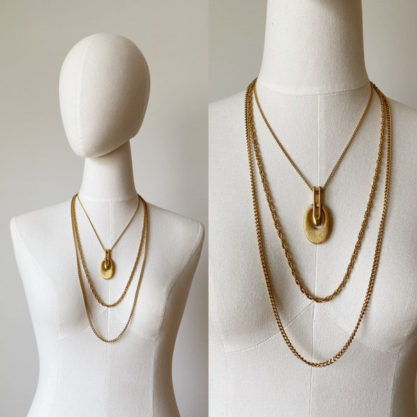 GOLD MEDALLION CHAIN- Necklace Multi Strand 70s Disco Glam Statement Vintage Jewelry