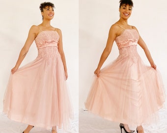 EMMA DOMB Blush Pink Gown- 1950s Dress, Wedding, Bridal, Bridesmaid