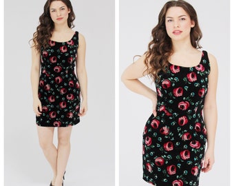 Black Velvet Dress w/ Pink Roses- Vintage Bombshell, Pinup, 90s does 50s 2