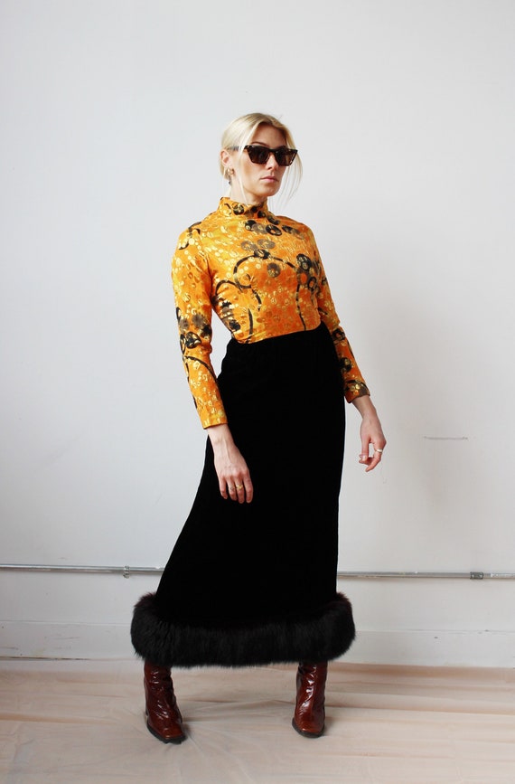 Metallic Orange Swirl & Velvet Fur Gown- S, Vinta… - image 3
