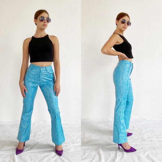 Teal Blue High Waist Pants- 26, Faux Leather, Ostr