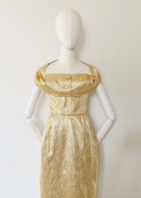 1950s BEAUMELLE Originals Gold Wiggle Dress- 28, … - image 5