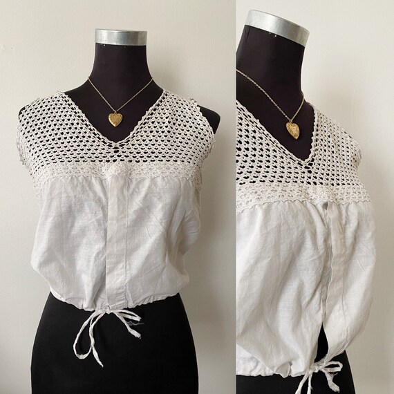 Antique Gauzy White Camisole- S/M, Crochet Top Edw
