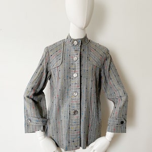 Confetti Knit Jacket- S, 1960s Womens Cardigan, Multicolor Gray Structured Blazer
