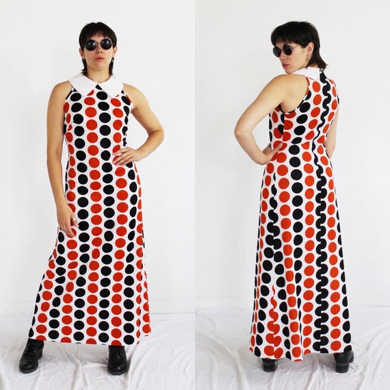 Polka Dot Op Art Maxi Dress- S/M, Marimekko Kusam… - image 1
