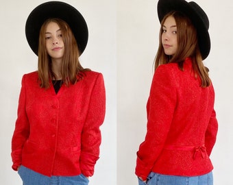 ESCADA Red Metallic Blazer- 40, M/L, Margaretha Ley, Gold Shimmer Designer Vintage 2