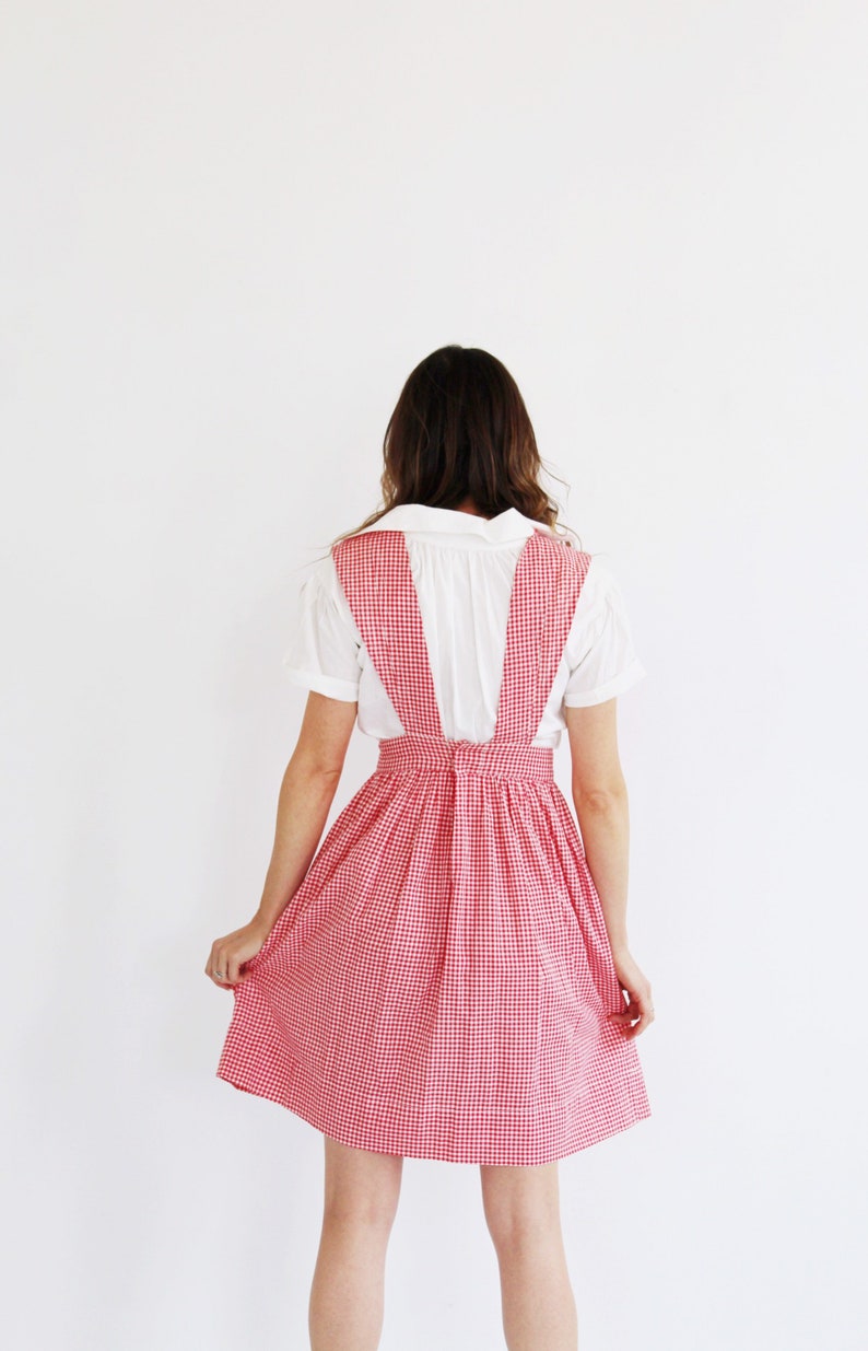 Plaid Gingham Pinafore Dress 50s, Vintage Apron, Retro Pinup 1 image 6