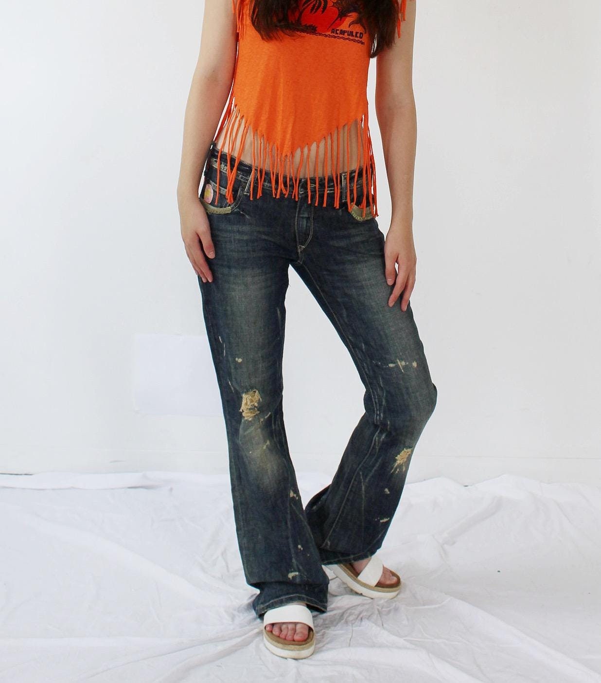 Y2K PARASUCO JEANS- 90s Low Rise Distressed 30 Denim Low