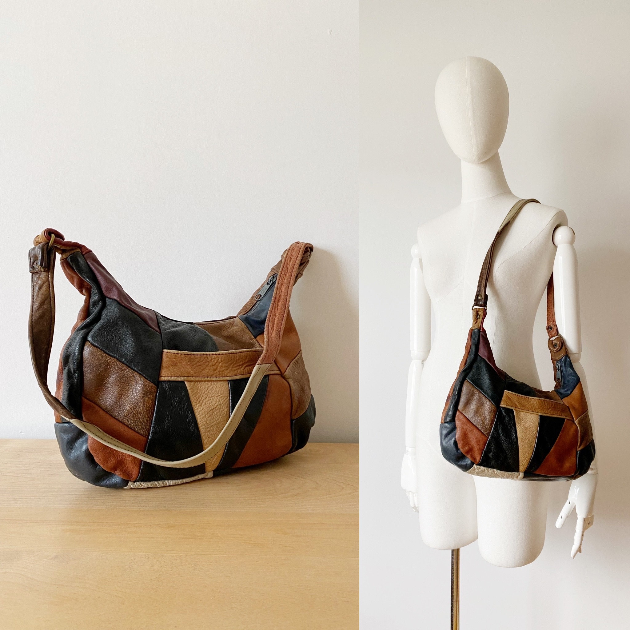 Patchwork Leather Purse- 90s Shoulder Bag, Vintage Fall - Etsy