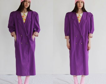 Purple Trench Duster- M, Huge Puffy Shoulder Jacket Coat C