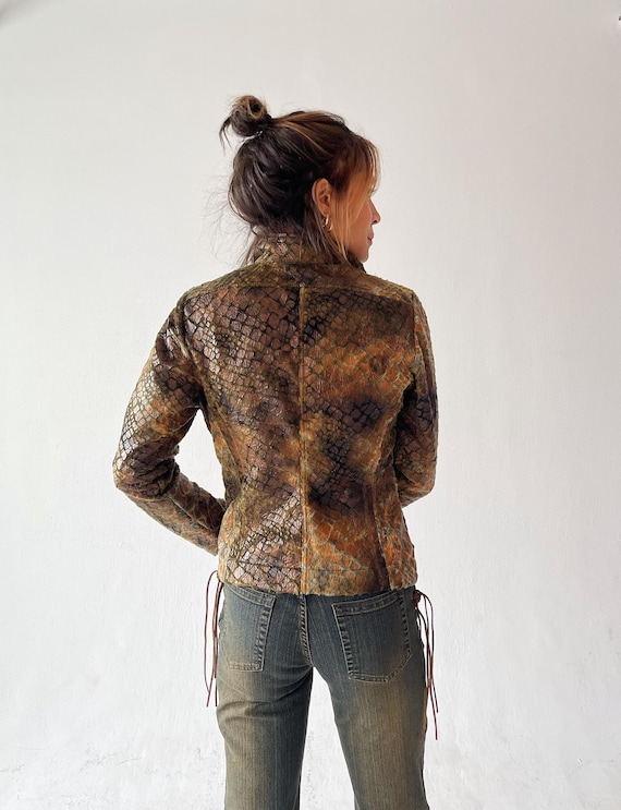 Y2k FUZZY SNAKESKIN JACKET- Vintage 90s Shiny Wetlook Spring Zip
