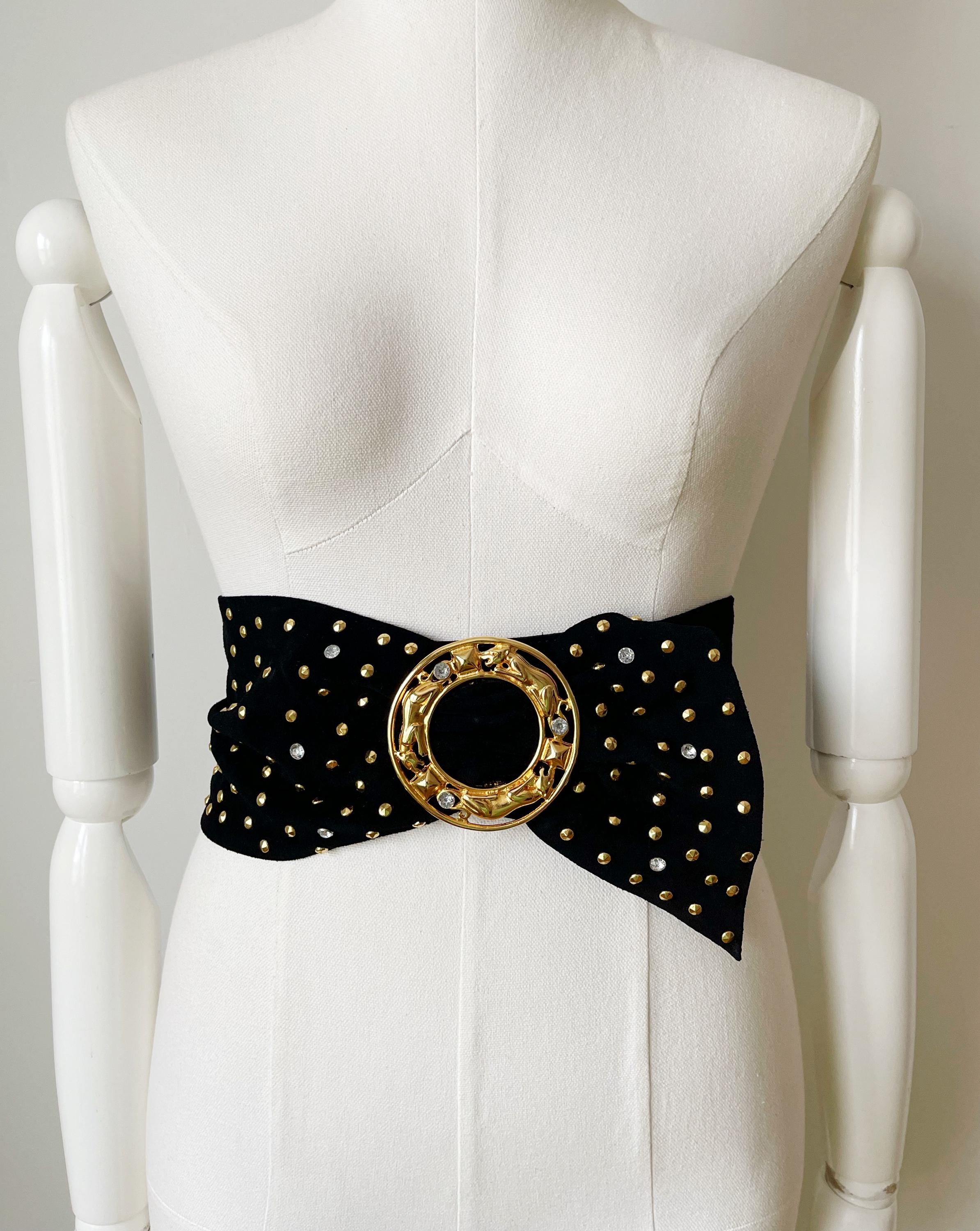 Vintage 90s Wide Suede Bedazzled Rhinestone Belt Rhinestone Belt Fashion Western Bling Crystal Studded Design  main image 4