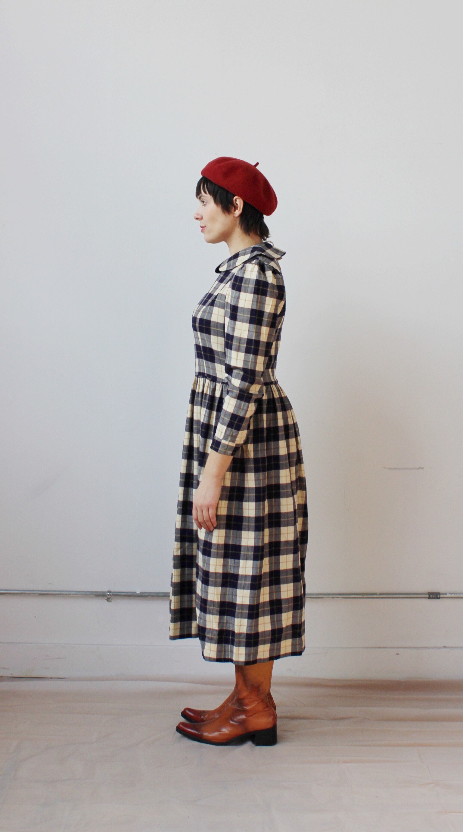 LAURA ASHLEY Plaid Dress M Cottagecore Tartan Cream & Black Etsy