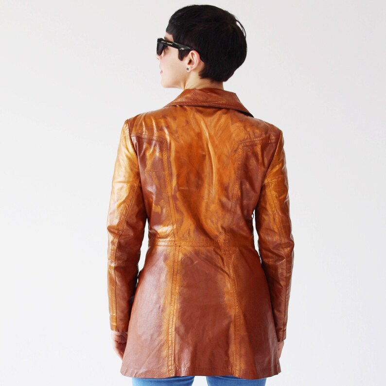 Metallic Gold Leather Jacket Womens S Slim Fit Red Brown Etsy