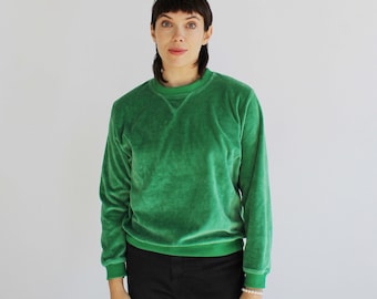 BLASSPORT Clover Velvet Crewneck- M/L, Cozy Green Designer Vintage l