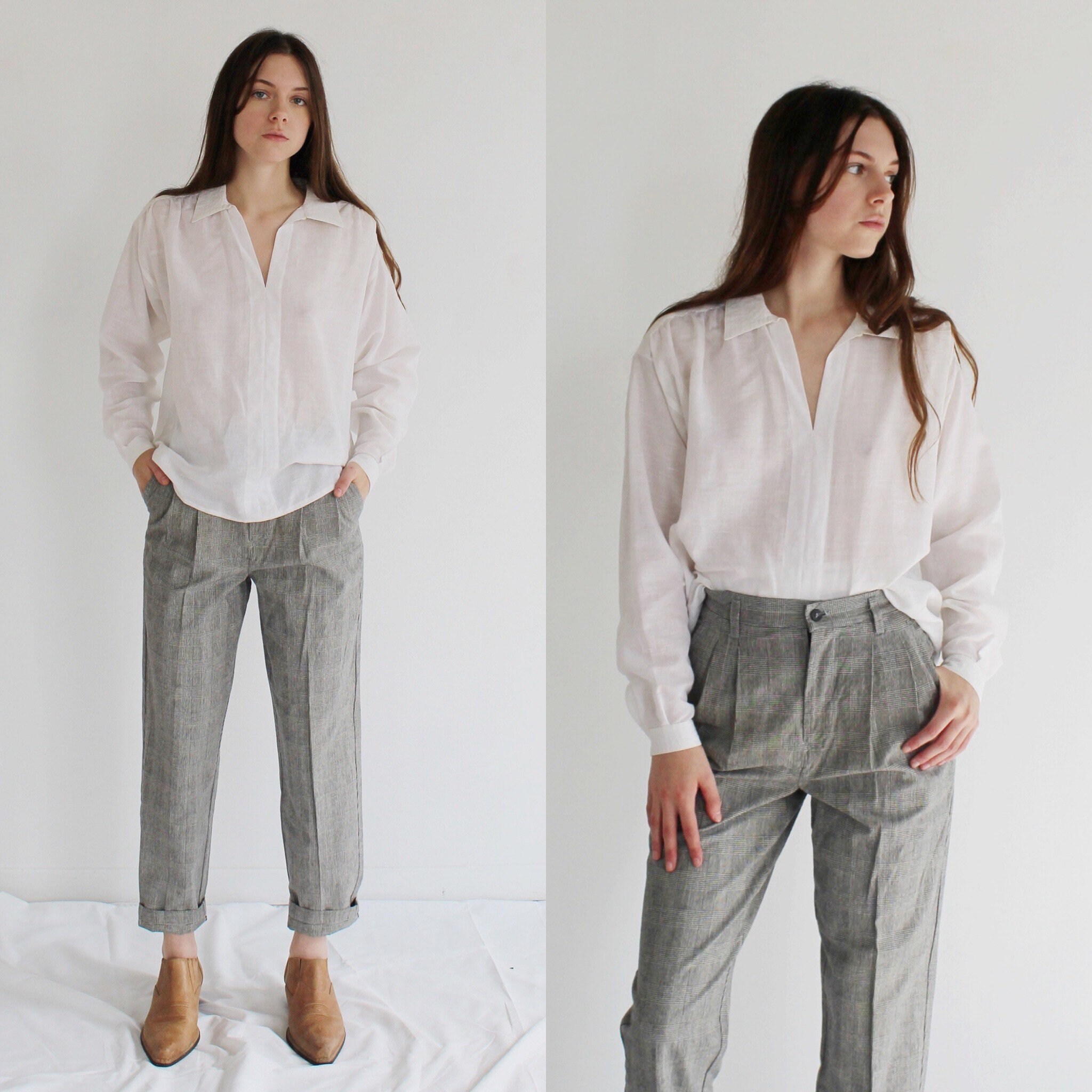 Alfred Sung White Linen Blouse S/M 