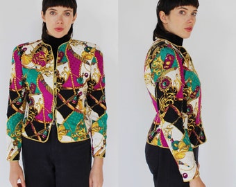 BAROQUE SILK JACKET- S, 90s Adrianna Papell Flashy Blazer B