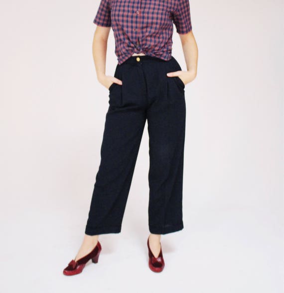 navy high waisted trousers