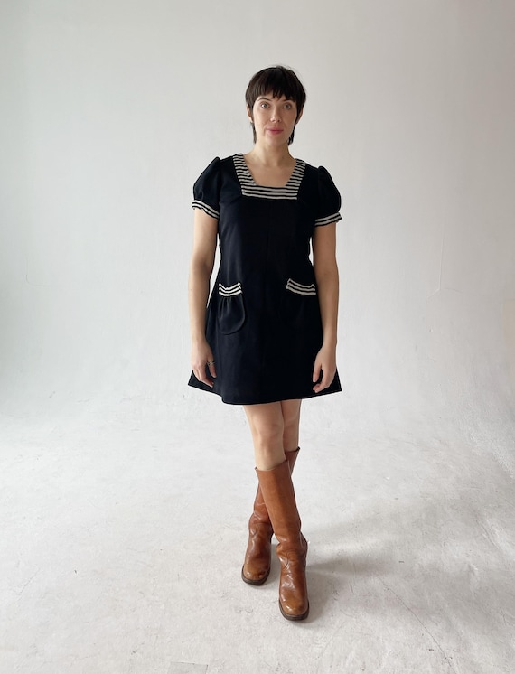 black colored stripes short sleeve mini dress Mixed Stripes Short-Sleeve Bow Mini Dress